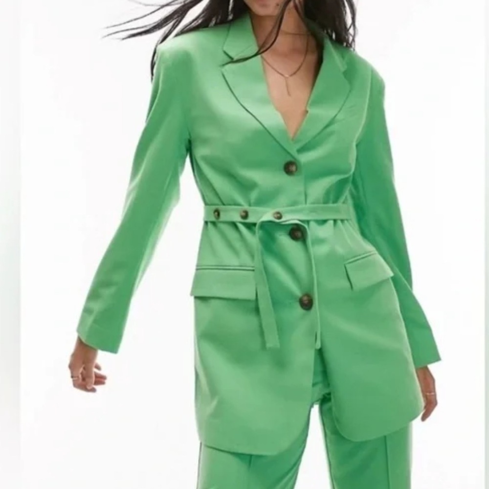 Top Shop Longline belted Green Women's Blazer nwt size 2